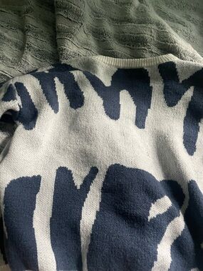 Fashion Nova Navy and White Abstract Crewneck Sweater